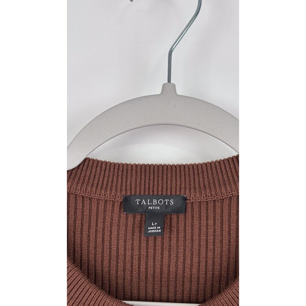 Talbots Mixed Cable Moto Sweater Knit Jacket Brown Womens Size Large Petite New - Picture 9 of 10
